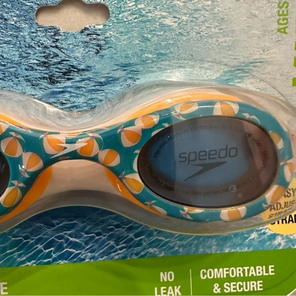 Speedo Kids Blue & Orange Glide Print Best Fitting Anti-Fog Goggle Kids 3-6 NWT
